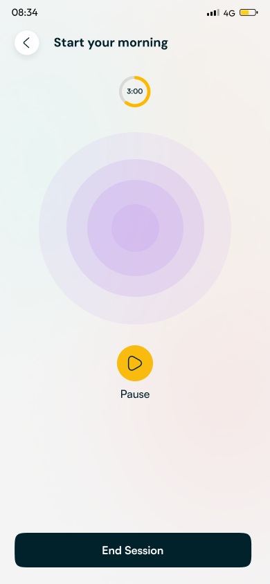 Mind Alcove breathing session with a three-minute timer